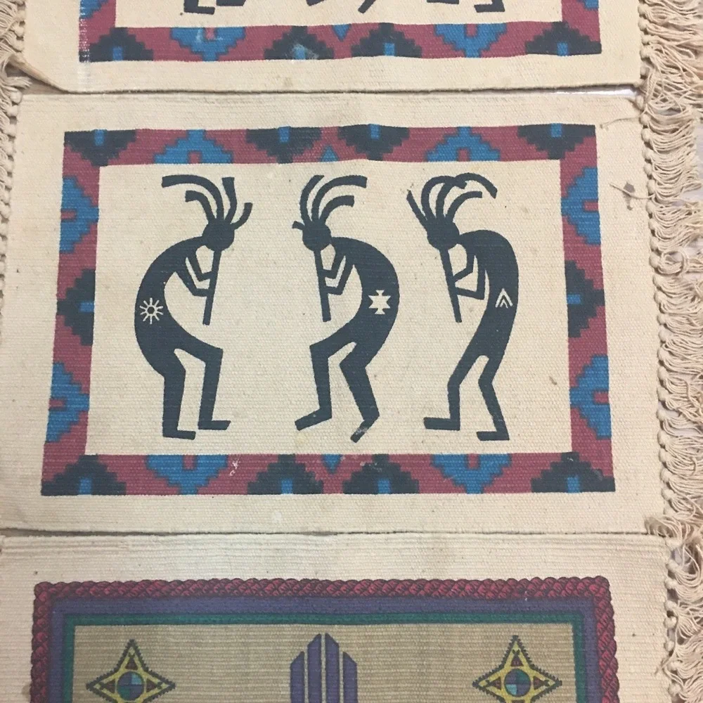El Paso Saddle Blanket Co Fringed Placemats 100% Cotton Southwestern Kopelli